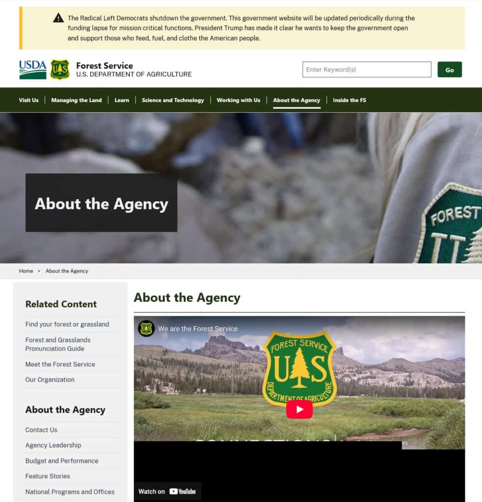 Weird Partisan Banner on Some FS Websites: Apparently It's a USDA Thing ...